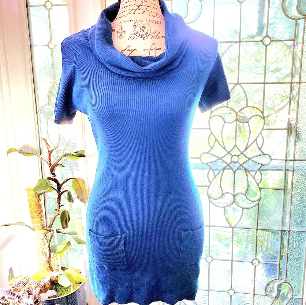 INC Bodycon Cowl Neck Short Sleeve Sweater Teal S/MP
